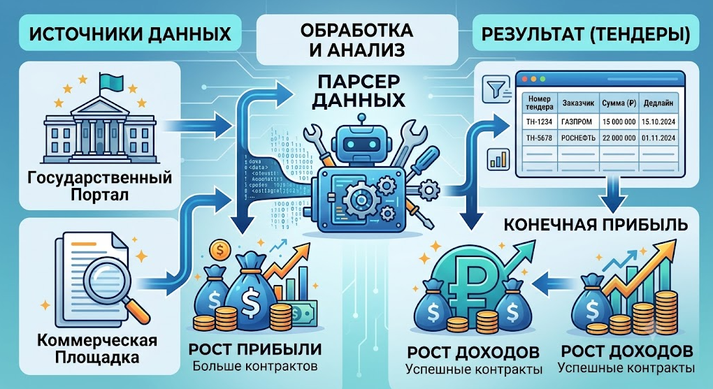 Парсинг тендеров - эффективный инструмент для автоматического сбора данных о гос.закупках